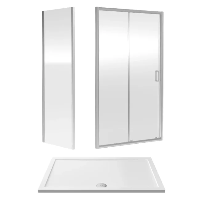 Nuie Rene Chrome 1400mm Sliding Door, 890mm Side Panel and Tray