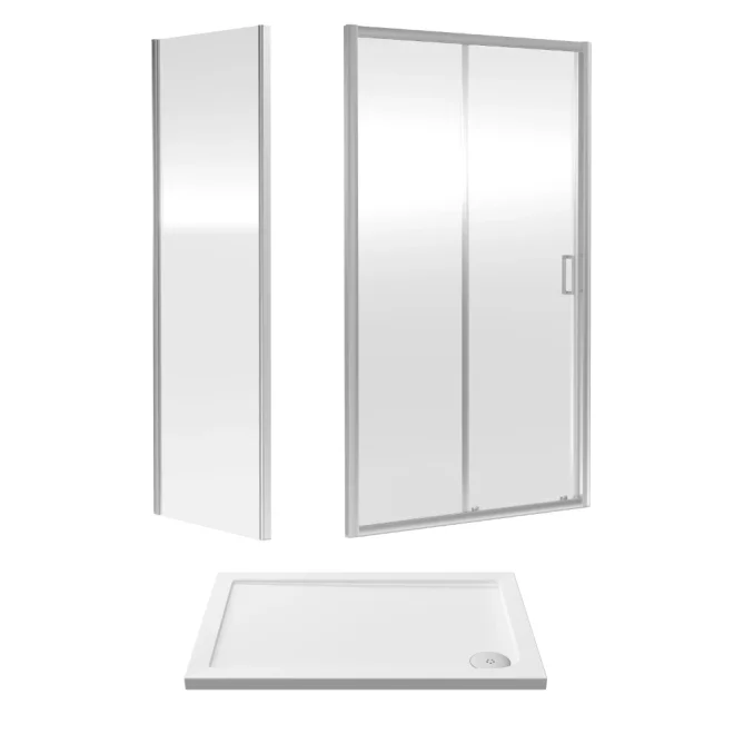 Nuie Rene Framed Chrome 1000 x 800mm Slidng Door, 690mm Side Panel and Tray