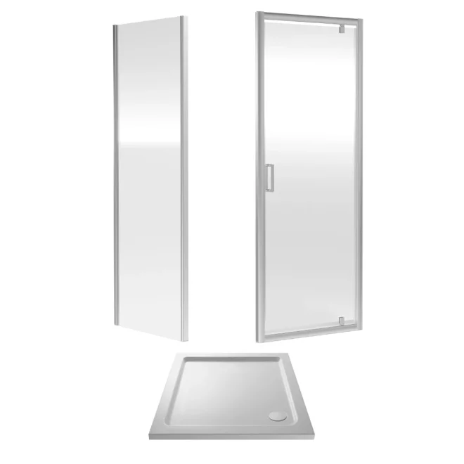 Nuie Rene Framed Chrome 900mm Pivot Door with 890mm Side Panel & Tray