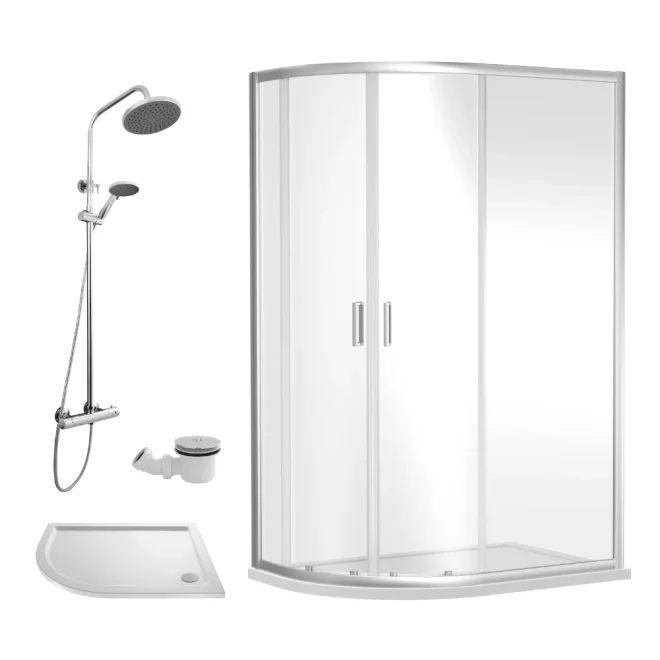 Nuie Rene Chrome 1000 x 800mm Left Hand Offset Quadrant Enclosure, Thermostatic Shower & Tray