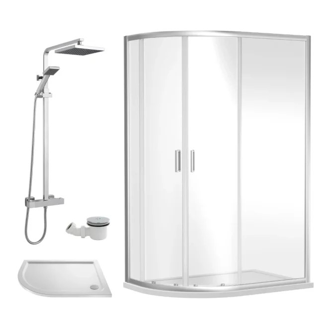 Nuie Rene Chrome 1000 x 800mm Left Hand Offset Quadrant Enclosure, Tray, Thermostatic Shower & Waste