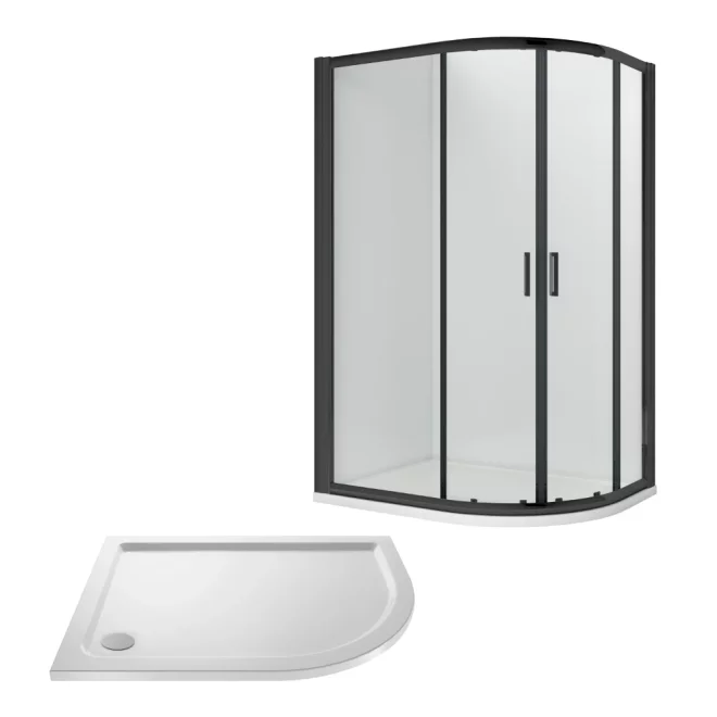 Nuie Rene Matt Black 1200 x 800mm Right Hand Offset Quadrant Enclosure & Tray