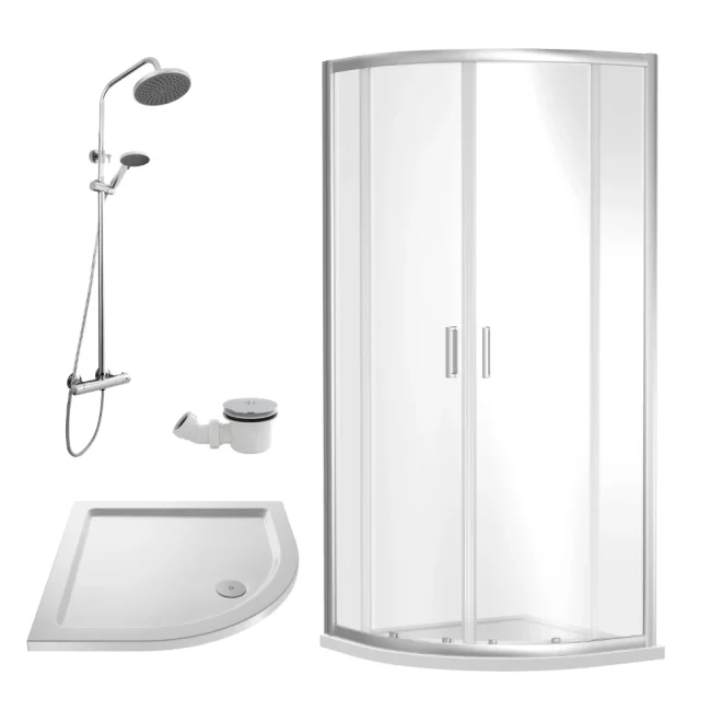 Nuie Rene Chrome 800mm Quadrant Enclosure, Tray, Thermostatic Shower & Waste