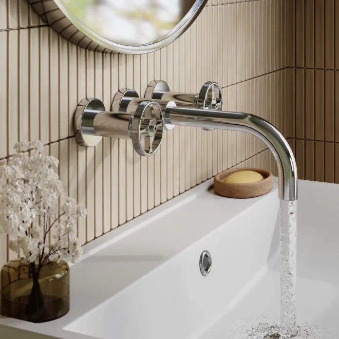 Nuie Revolution Chrome Wall Mounted Basin Mixer