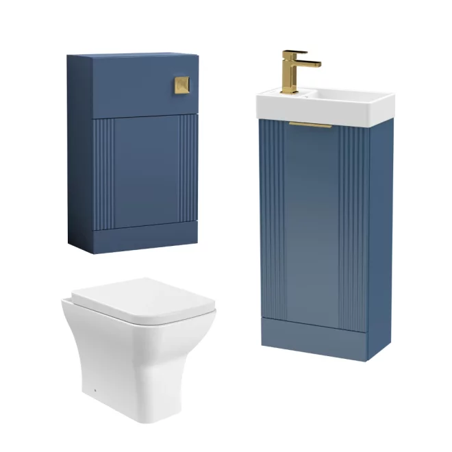 Nuie Deco Floor Standing Satin Blue Fluted Cloakroom Suite