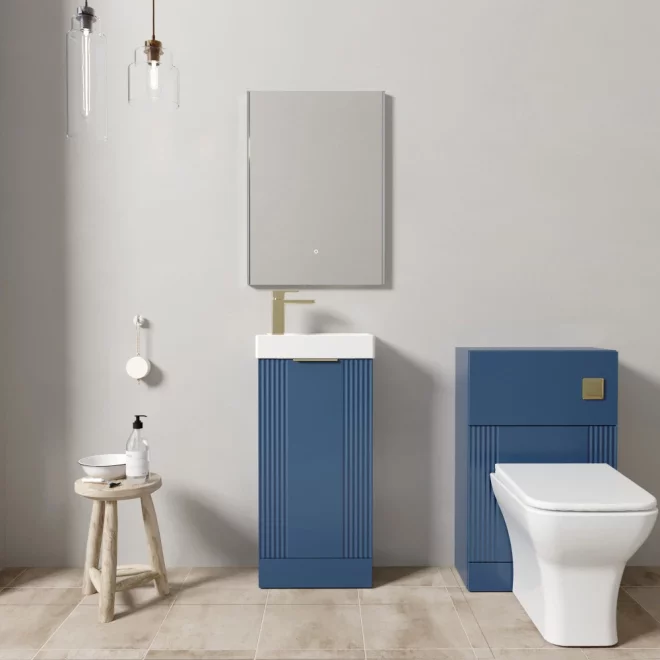 Nuie Floor Standing Satin Blue Fluted Cloakroom Suite