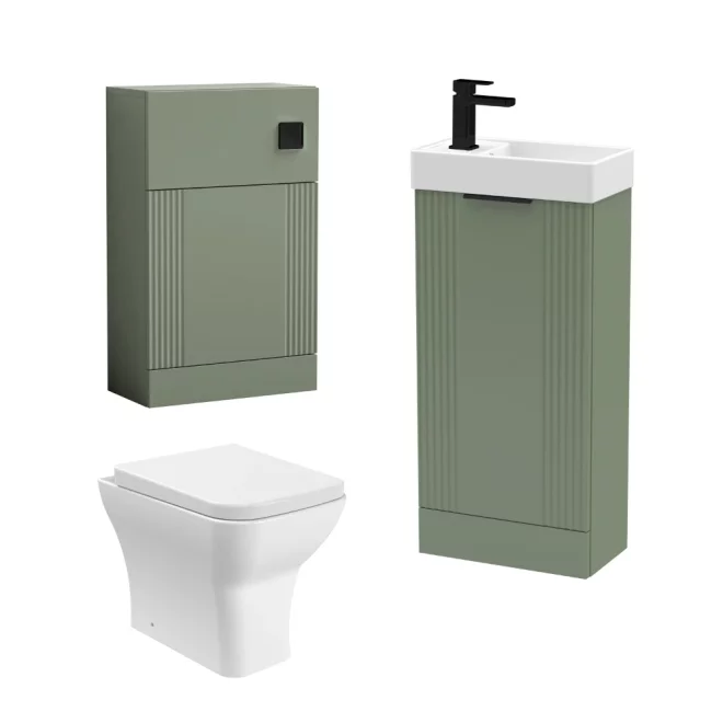 Nuie Deco Floor Standing Satin Green Fluted Cloakroom Suite