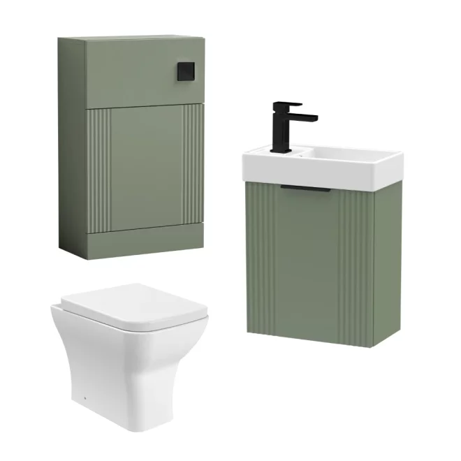 Nuie Deco Wall Hung Satin Green Fluted Cloakroom Suite