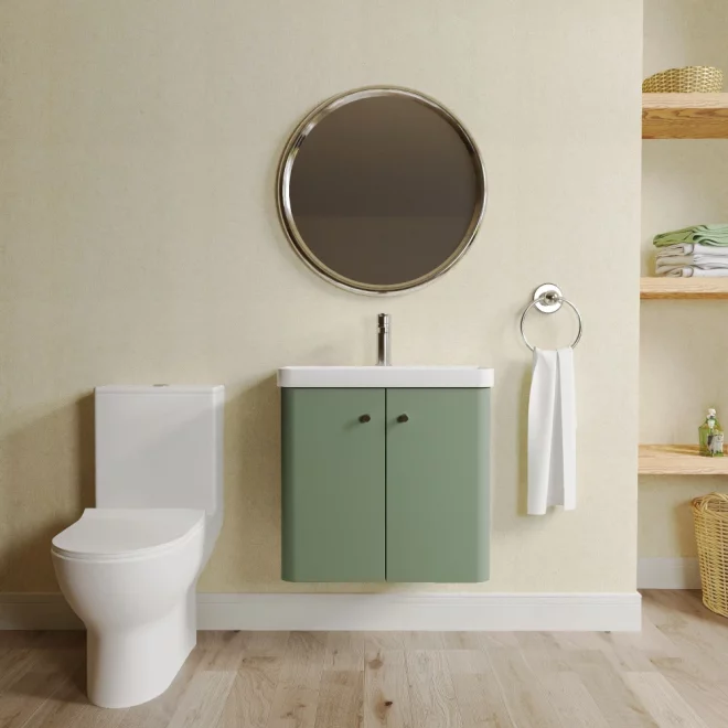 Nuie Core Wall Hung Satin Green Cloakroom Suite