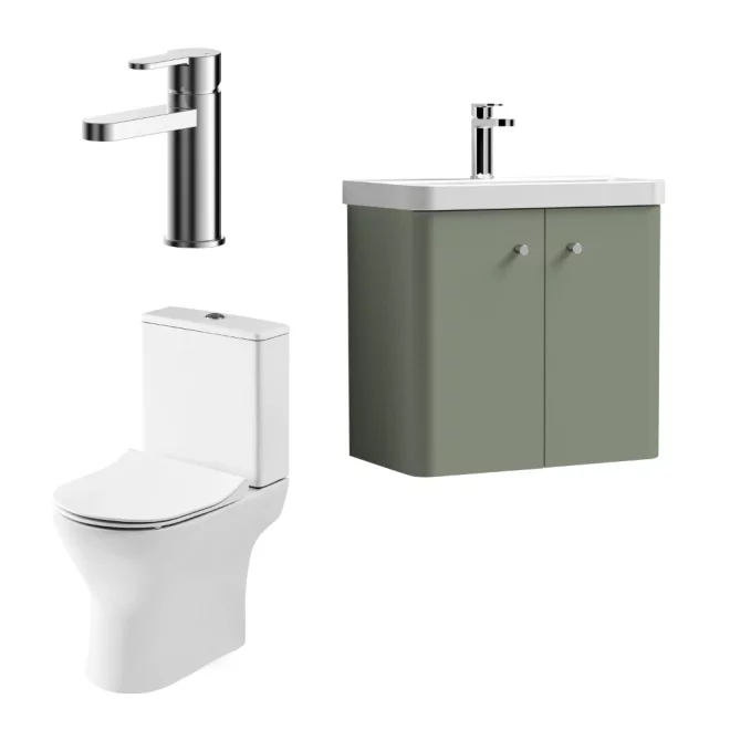 Nuie Core 600mm Wall Hung Satin Green Cloakroom Suite