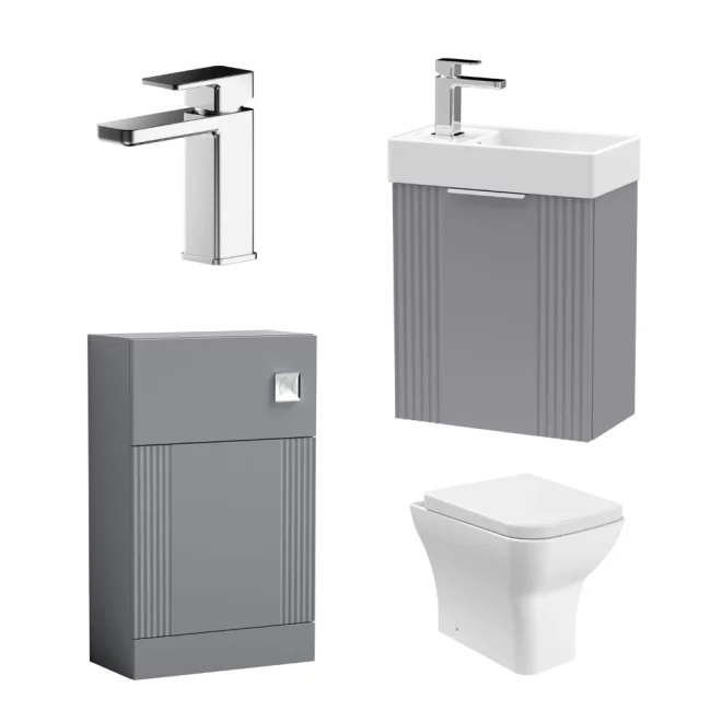 Nuie Deco Wall Hung Satin Grey Fluted Cloakroom Suite