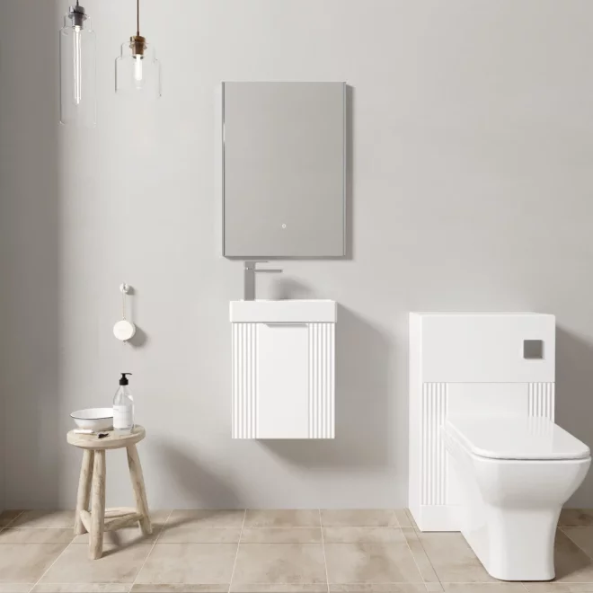 Nuie Wall Hung Satin White Fluted Cloakroom Suite