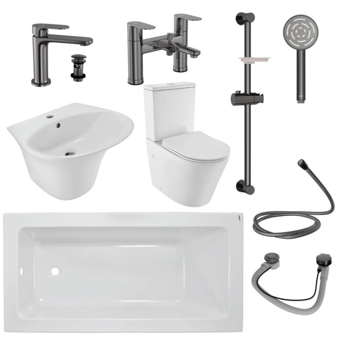 Jaquar Opal Prime Bathroom Suite In Black Chrome including 1700mm Bath 