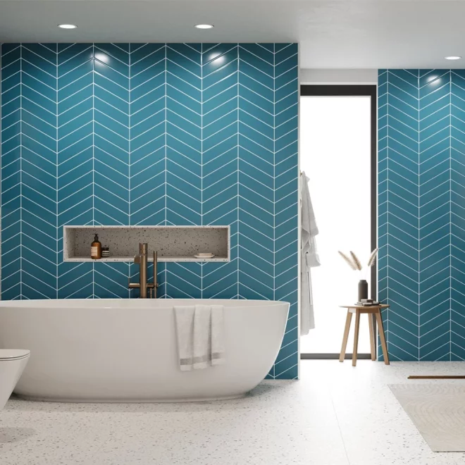 Teal Blue Chevron Reco PVC Tile Wall Panels