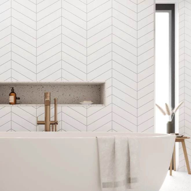 White Chevron Reco PVC Tile Wall Panels