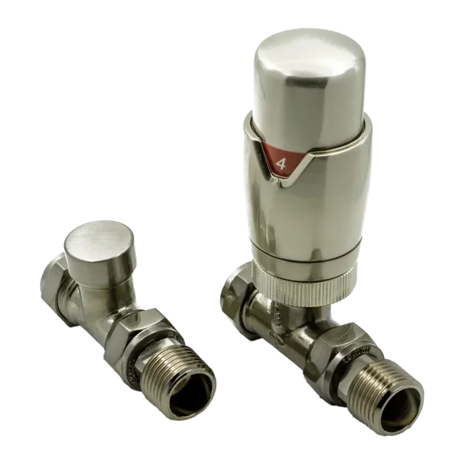 Reina Brushed Steel Straight Thermostatic Radiator Valves Modal TRV Inc Lockshield