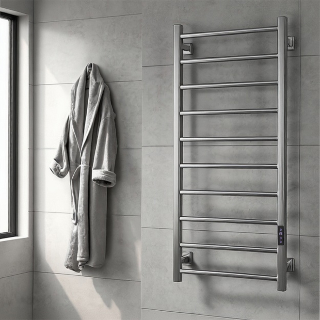 Compact Stainless Radiator Reina Velino 800x500mm Polished Stainless Steel Bathroom Electric ...
