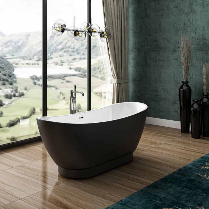 Charlotte Edwards Richmond Matt Black 1760 x 680 Modern Freestanding Bath
