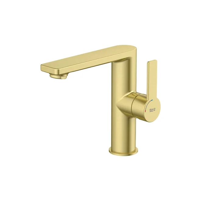 Roca Targa Brushed Brass Basin Mixer Tap with Side Handle & Waste