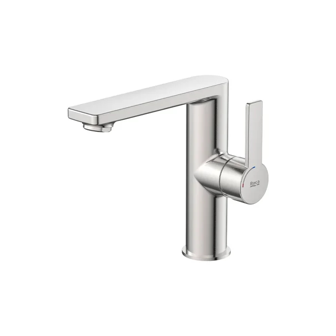 Roca Targa Stainless Steel Finish Basin Mixer Tap with Side Handle & Waste