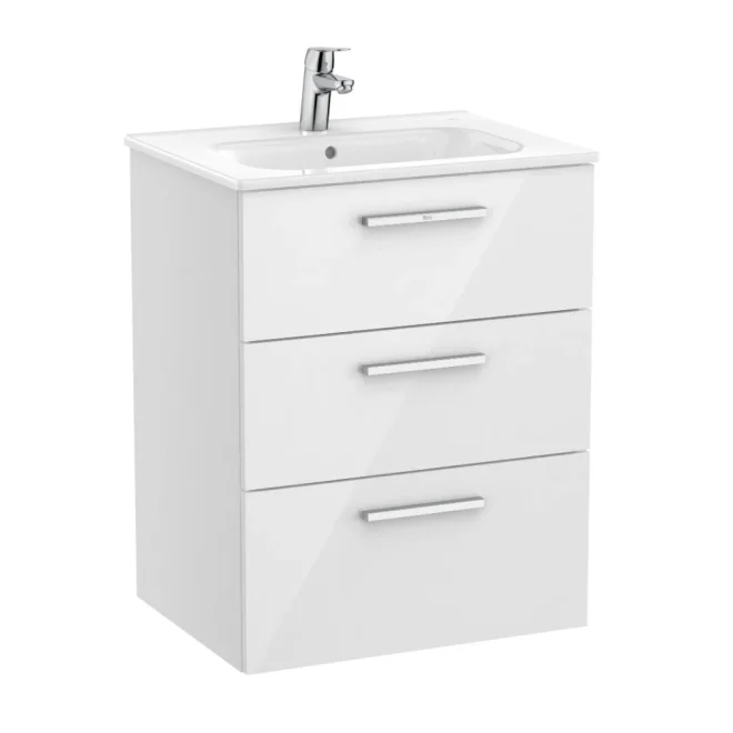 Roca Victoria 605mm 3 Drawer Vanity Unit & Basin - Gloss White