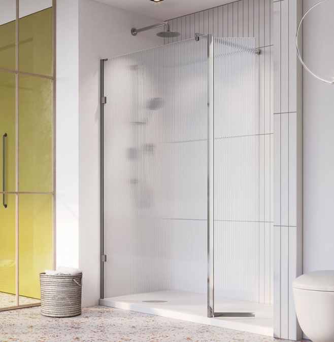 Roman Liberty 857mm Fluted Privacy Glass Wetroom Panel - Chrome Frame