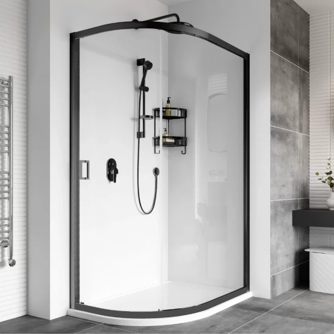 Roman Haven8 Matt Black 800 x 1000mm One Door Quadrant Shower Enclosure