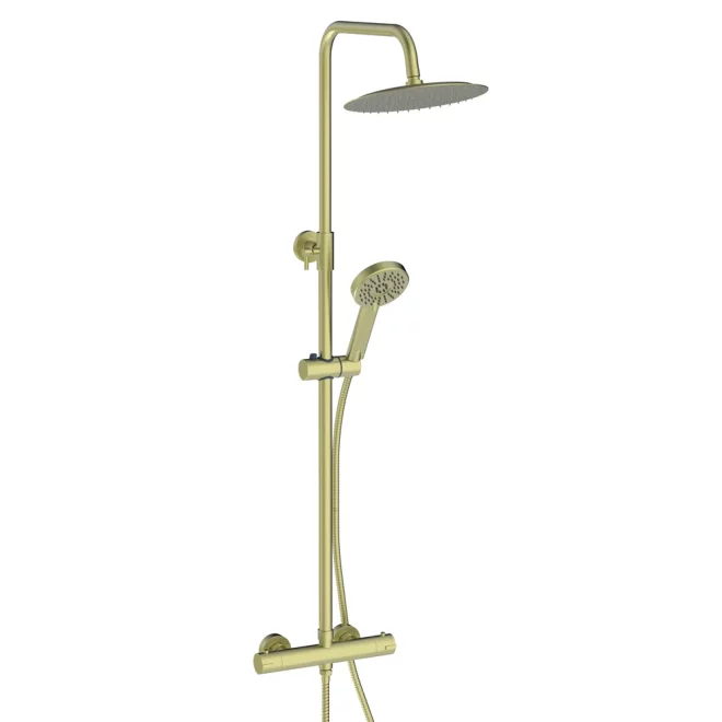 Lancia Serena Brushed Brass Round Dual Head Thermostatic Shower