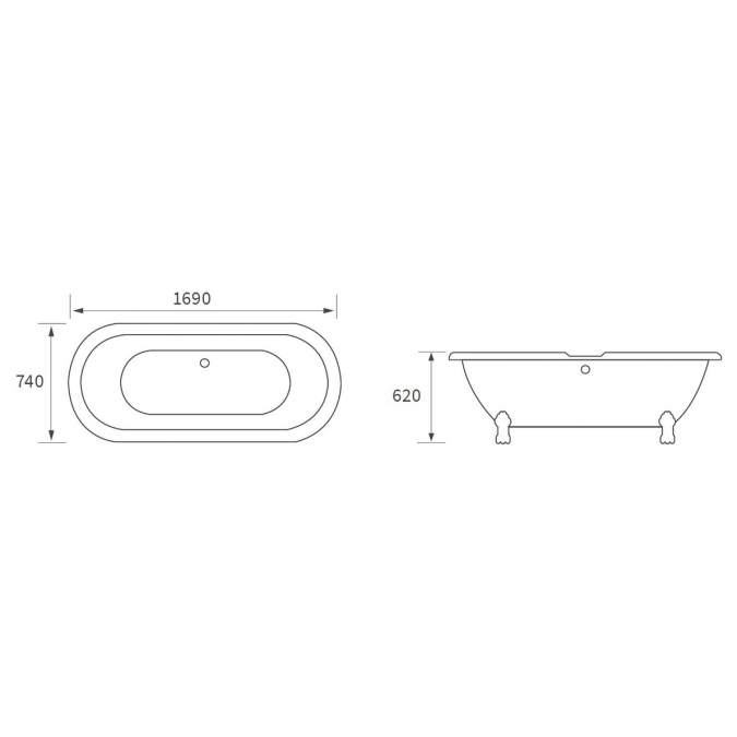 Runner Black Traditional 1690mm Freestanding Bath Chrome Feet RDBS102816