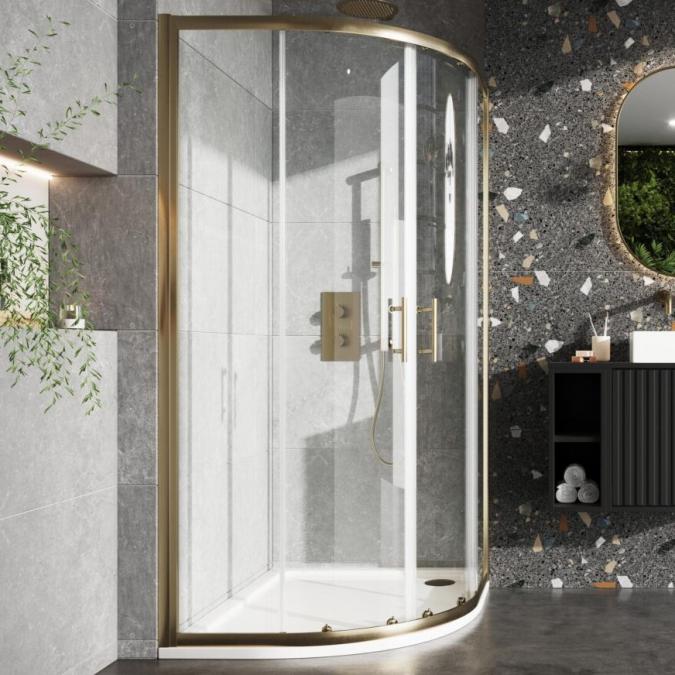 Scudo S6 800mm Brushed Brass Double Door Quadrant Shower Enclosure