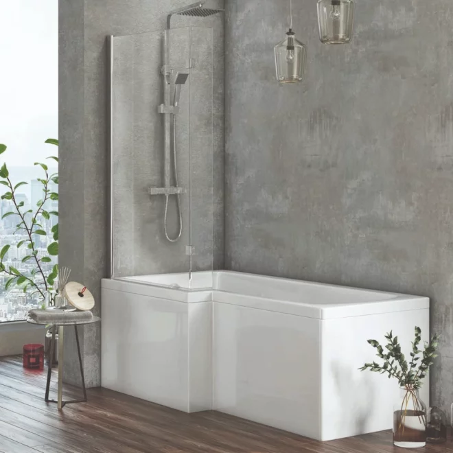 Scudo 1400x 825mm Chrome L Shape Bath Screen