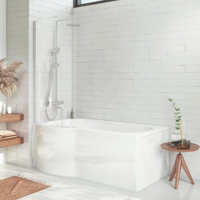 Scudo 1400x800mm Chrome P Shape Bath Screen