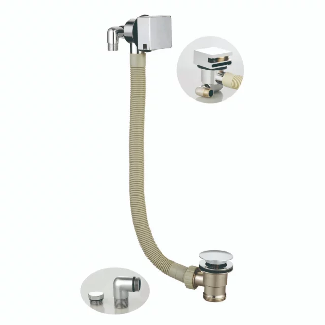 Scudo Chrome Square Bath Filler & Overflow with Waste