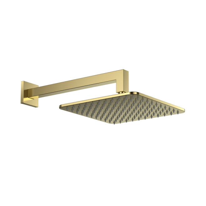 Scudo Square Brushed Brass Shower Head and Arm