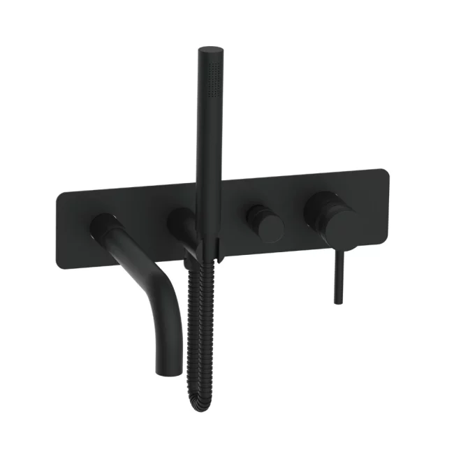 Scudo Core Wall Mounted Bath Shower Mixer and Handset Matt Black