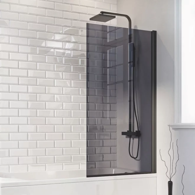 Scudo S6 Mono 1400x600mm Black Square Edge Bath Screen