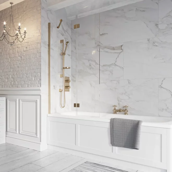 Lancia Thalia 1500x900mm Brushed Brass Outward Opening Bath Screen