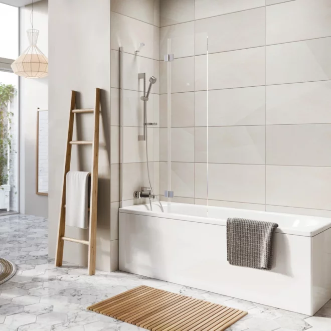 Scudo Thalia 1500x900mm Chrome Outward Opening Bath Screen
