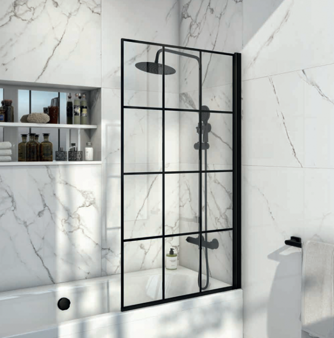 Scudo S6 Krittal Black Grid Bath Shower Screen