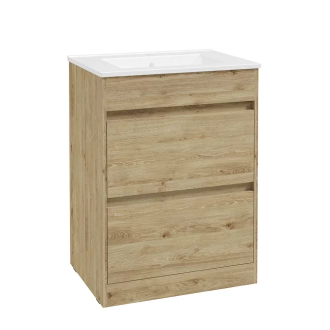 SELECT Source Oak 600mm Two Drawer Floor Standing Vanity Unit