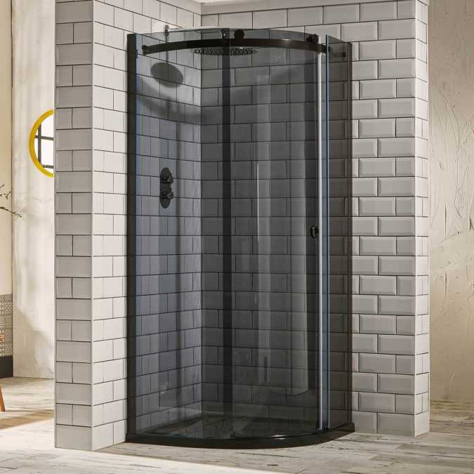 Pure Ebony Black Glass Offset Quadrant Shower - 1200 x 900mm