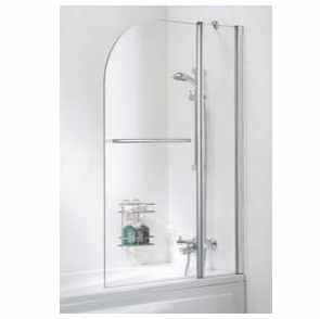 Lakes Bathrooms Double Panel Curved Bath Screen With Towel Rail- 975 x 1400mm - Silver 
