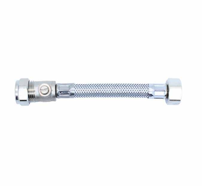 1/2" x 15mm - 150mm - Braided Flexi Hose With Isolation Valve - Viva Sanitary