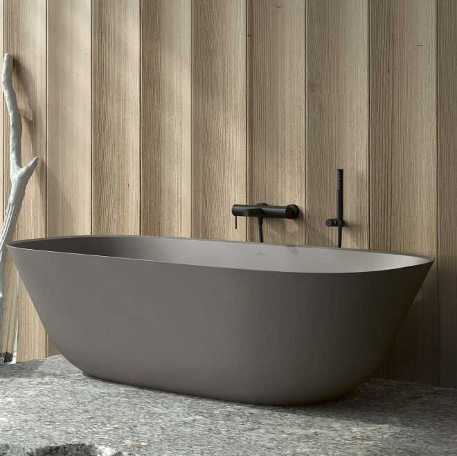 Villeroy & Boch Theano 1750 x 800mm Quaryl Freestanding Bath - Grey Matt