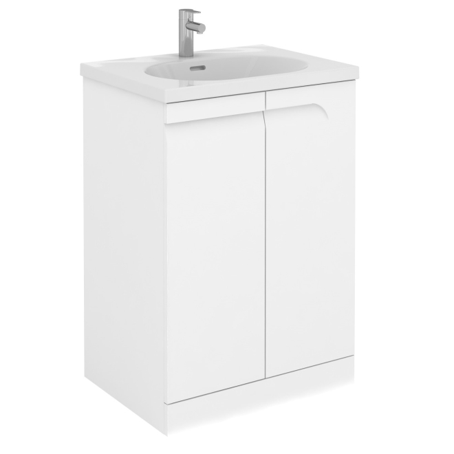 Royo Vitale 600mm Floor Standing Unit & Square Ceramic Basin in Gloss White