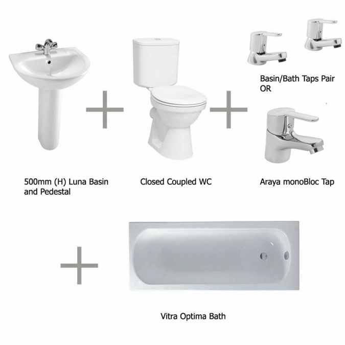VitrA Milton & Optima Single Ended Bath Bathroom Suite