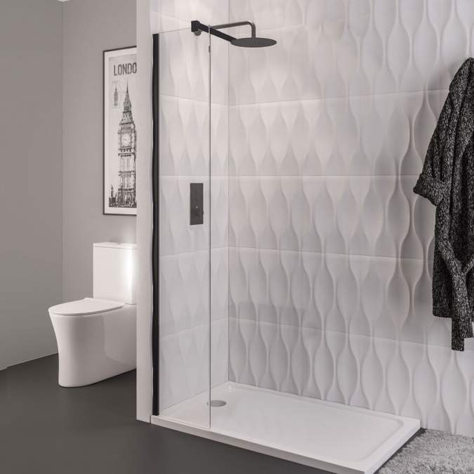 Vantage 8mm, 700mm Matt Black Walk In Shower Screen - Eastbrook