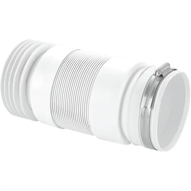 McAlpine White Back To Wall Flexible WC Connector With Jubilee Clip - WC-F21R