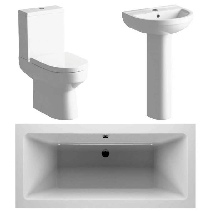 Whistle Bathroom Suite, Double Ended Bath 1700mm, Basin & Toilet 