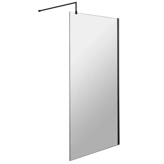 Nuie Wetroom Screen With Matt Black Profile and Support Bar